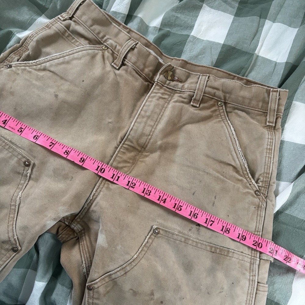 Vintage Carhartt Original Dungaree Fit Pants Mens Tan Flannel Lined Distressed - Picture 14 of 15